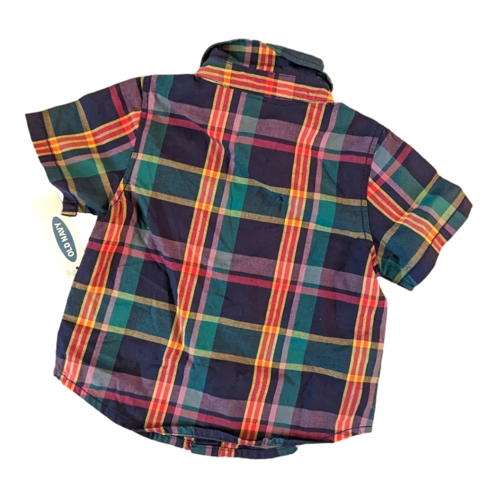 Old Navy Boys 3-6m Plaid Button Up Short Sleeve Shirt